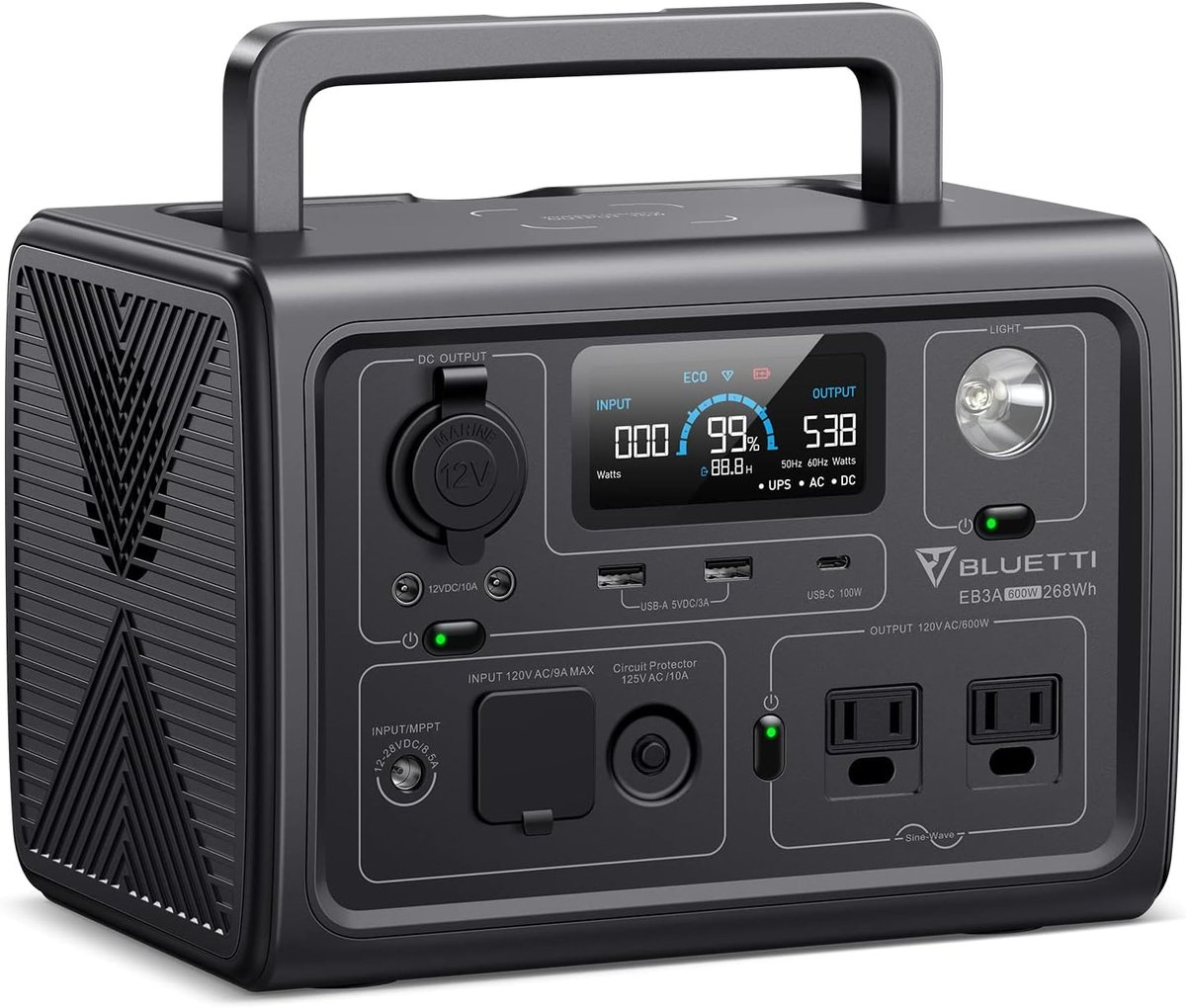 Bluetti EB3A portable power station 600W with display screen