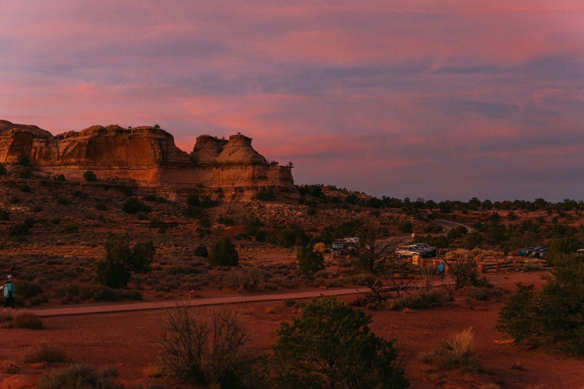 Desert landscape with rock formations at sunset